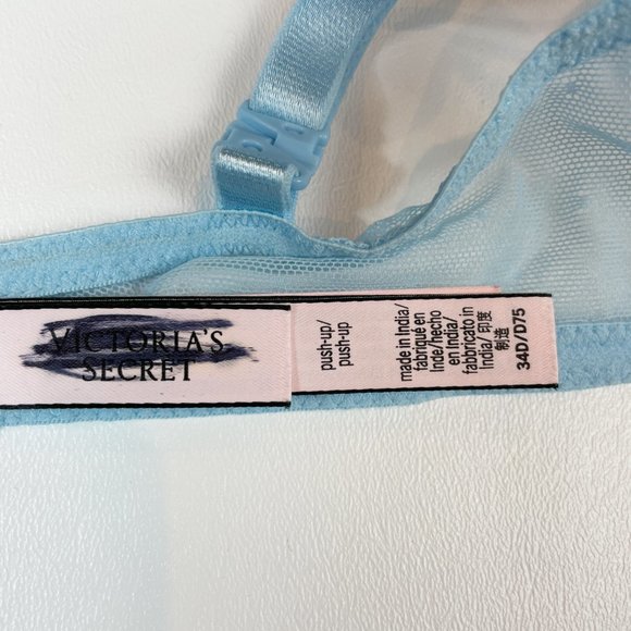 NWOT Victoria's Secret Bra 34D Push-Up Blue White Lace - Picture 6 of 7